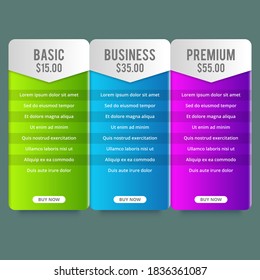 Comparison table. Price chart template