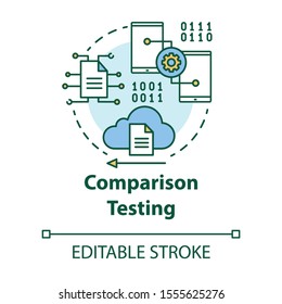 Comparison testing concept icon. Software development stage idea thin line illustration. Verify weakness and strength of IT project. App programming. Vector isolated outline drawing. Editable stroke