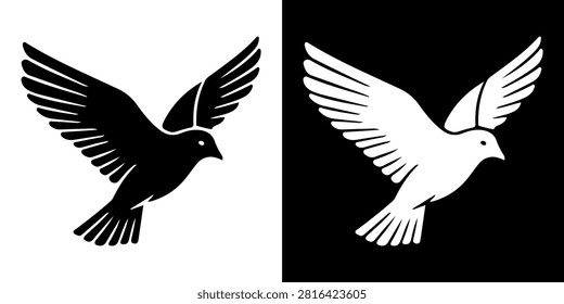 Comparison of two bird silhouettes, one in black and one in white, showcasing different visual styles and artistic interpretations of avian figures.