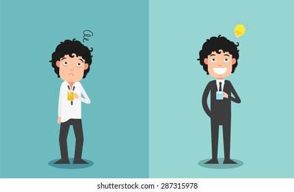 The comparison of two businessmen for their work enthusiasm, illustration,vector