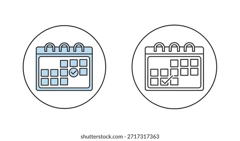 Comparación de dos iconos circulares de calendario con uno lleno de azul claro y el otro como un simple contorno blanco y negro.