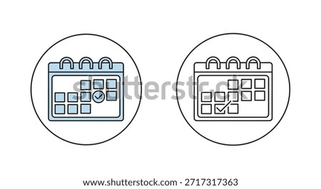 Comparison of two circular calendar icons with one filled with light blue and the other as a simple black and white outline.