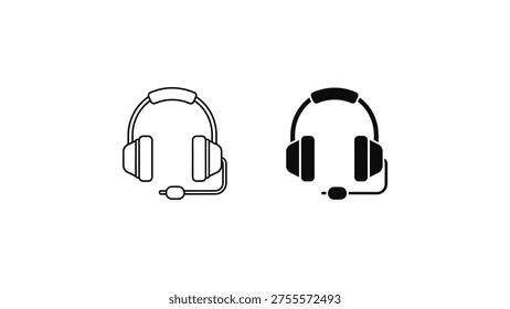 Comparison of two different communication headset designs shown in black and white