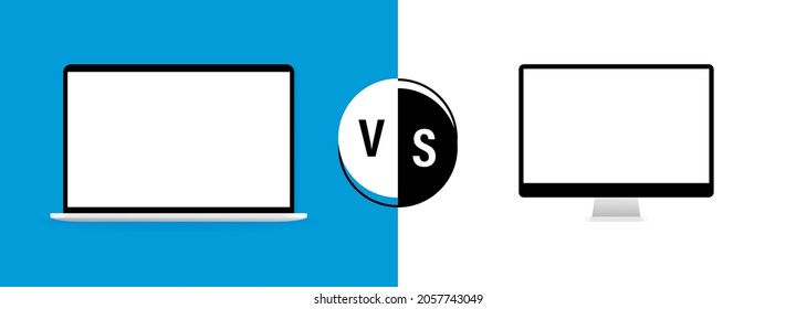 Comparison of two different devices. Laptop vs computer. VS background for comparison. Vector illustration.