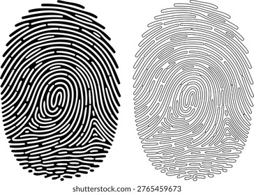 Comparison of two different fingerprint patterns showcasing unique ridge formations and minutiae details Vector
