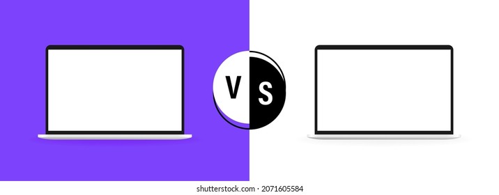 Comparison of two different laptop. VS background for comparison. Vector illustration.