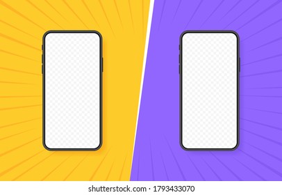 Comparison of two different smartphones. VS two color retro background with with halftone corners for comparison. Vector illustration.