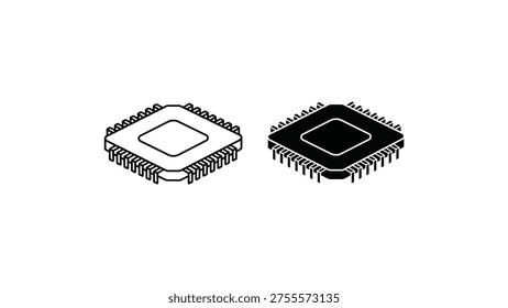 Comparison of two different types of integrated circuit packages shown in black and white