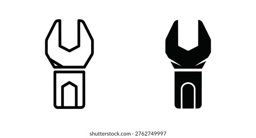 Comparison of two different types of wrenches depicted in black and white silhouette