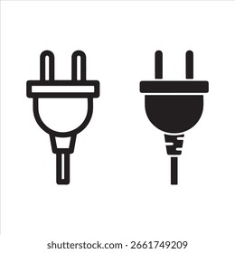 Uma comparação de dois plugues elétricos, um contornado e um sólido preto.