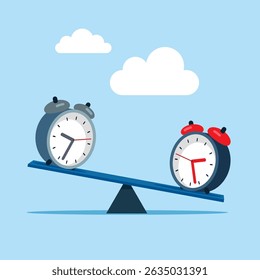 Comparison of two variants of clock. 24-7 support service,  working hours. Modern vector illustration in flat style