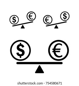 Comparison of US Dollar and Euro coins, USD EUR Simple black scale