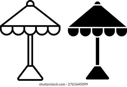 Comparison of a white and a black outdoor patio umbrella lamp with scalloped edges