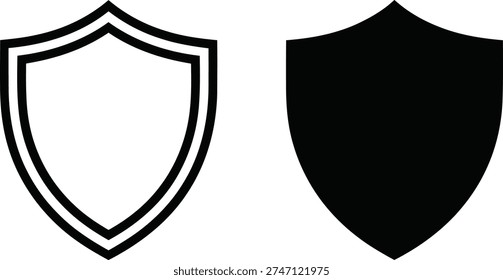Comparison of a white outlined shield and a solid black shield iconography Vector