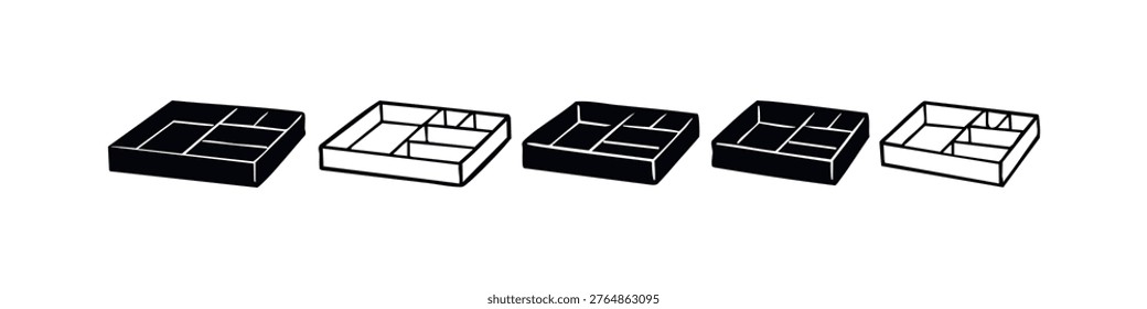 Compartment Tray and Drawer Organizer Icons Set