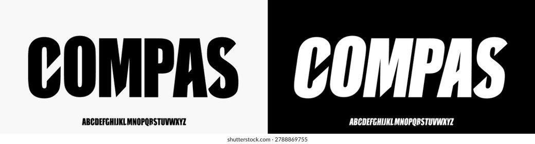 Compas: A bold tactical display sans. Modern geometric font with sharp diagonal slashes for tech branding and sports logos.