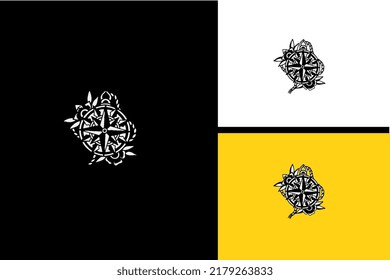 compas and flower logo vector black and white