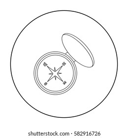 Compas icon in outline style isolated on white background. Hunting symbol stock vector illustration.