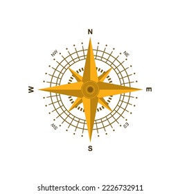 Compas icon vector with gold color on white background.