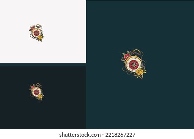 Compas And Red Flower Vector Illustration Artwork Design