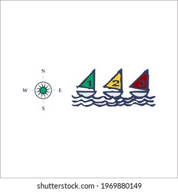 compass and 3 small boats