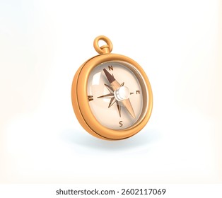 Compass 3d icon. Classic Golden Compass isolated vector 3d illustration.