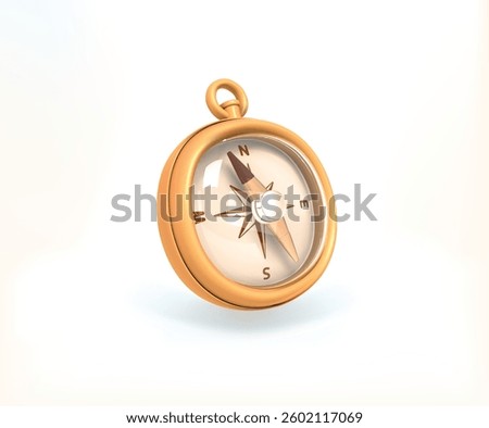 Compass 3d icon. Classic Golden Compass isolated vector 3d illustration.