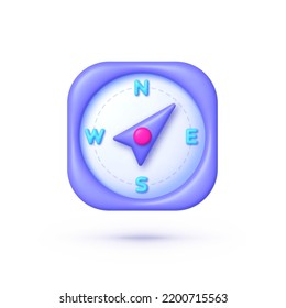 Compass 3d icon on white background. Modern design. Isolated vector illustration