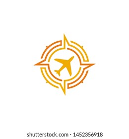 Compass with aircraft plane for transport or travel icon logo design