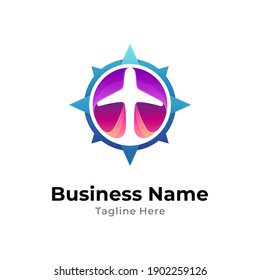 Compass airplane logo design template ready for use