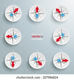 Compass with all directions arrows on the grey background. Eps 10 vector file.