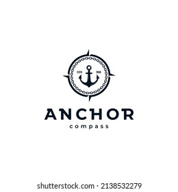 Compass Anchor Badge Logo Vector Design Inspiration