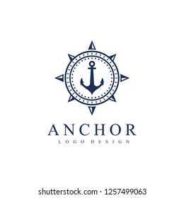 Compass and anchor design logo template. Vector Illustration Isolated on a White Background