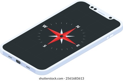 A compass app displayed on a modern smartphone. Useful for navigation, technology, and travel-related designs.