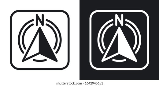 Compass app icon for smartphone, tablet, laptop or other smart device with mobile interface. Minimalistic two-tone version on black and white background