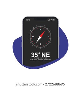 Aplicativo de bússola no smartphone, aplicativo de GPS na tela navegação de smartphone, bússola de aplicação para navegador, mapa de aplicativo, North West South East tecnologia de navegação, ilustração Vetor