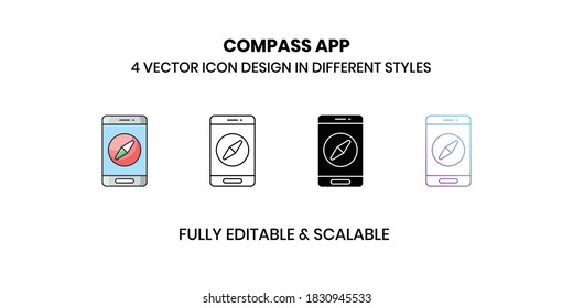 Compass App Vector illustration icons in different style