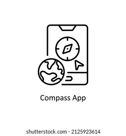 Icono de contorno del vector de aplicación de brújula para web aislada en el archivo EPS 10 de fondo blanco