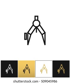 Compass or architect compasses vector icon. Compass or architect compasses pictograph on black, white and gold background