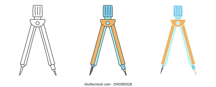 compass architect design vector. clipart cartoon illustration. black and white outline element