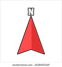 Compass Arrow Flat design style, red compass pointer, symbolizing north direction, perfect for travel, maps, and navigation designs.