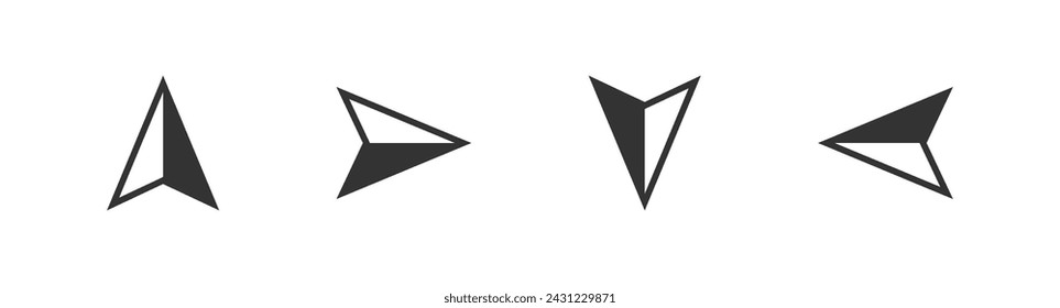 Icono de flecha de brújula. Punto de navegación de dirección norte, sur, este y oeste. Vector