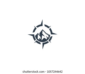 Compass Arrow And Mountain Logo Vector Design Template