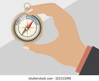 Compass and an arrow pointing to the word time for change