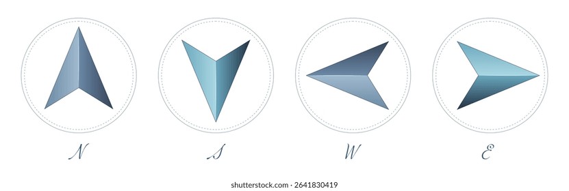 Compass, arrows, directions of the cardinal points. Vector illustration with gradient. Cold color palette. Elements of the wind rose.
