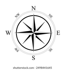 Compass background. Vector drawing of a compass rose. Ancient black and white compass.