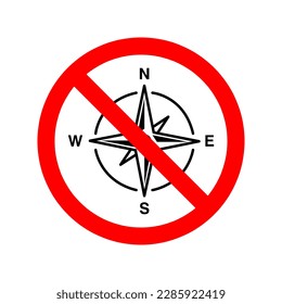 Compass ban icon. Stop or ban red round sign with compass icon. Vector illustration on white background..eps