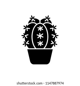 Compass barrel cactus. Ferocactus sign. Flat vector icon. Pictogram of desert potted plant. Isolated object. Thorny exotic houseplant