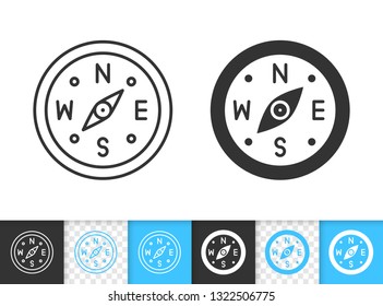 Compass black linear and silhouette icons. Thin line sign of north. Travel outline pictogram isolated on white, color, transparent background. Vector Icon shape. GPS simple symbol closeup