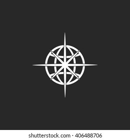 Compass black sign simple icon on background
